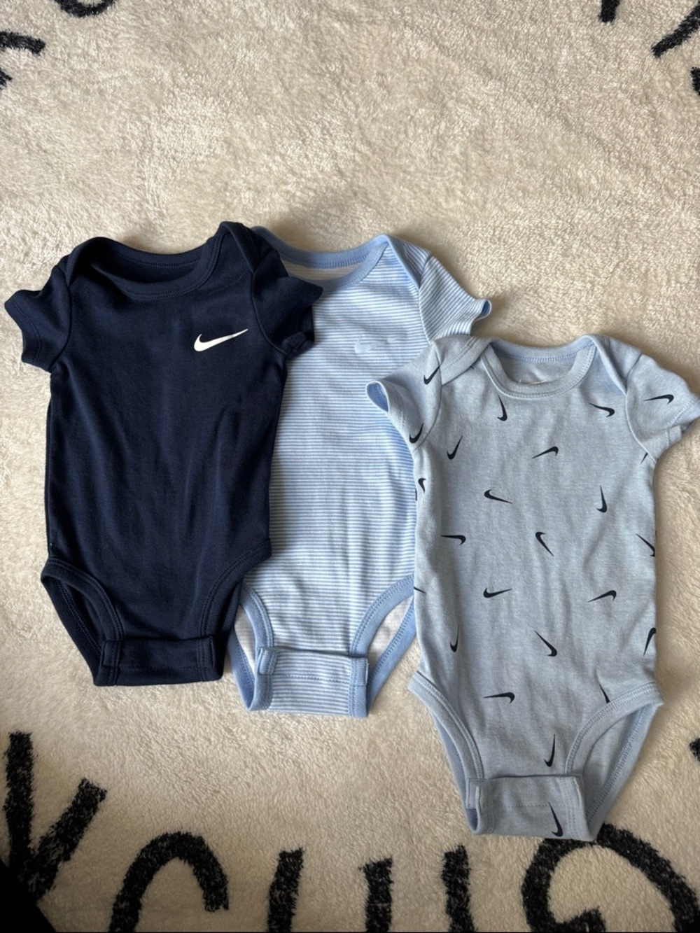 Nike Baby Boys Blue 3-Pack One-Piece Bodysuits - Navy, Light Blue, Heather Blue